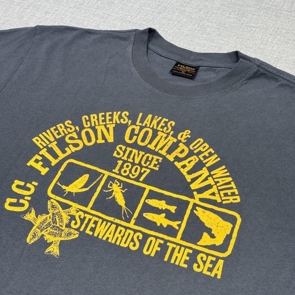 Filson Stewards Of The Sea T-Shirt Mens XL Blue Gray Crew Neck Short Sleeve